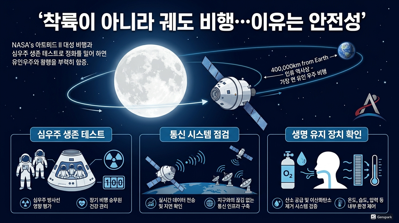 Artemis II mission infographic design in Korean la 1775316671164
